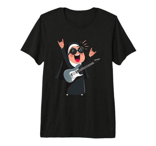 Funny Nun Guitarist Rock Music Tri T-Shirt - Fun Novelty Design Men Women - T-Shirt, Sweatshirt, Hoodie