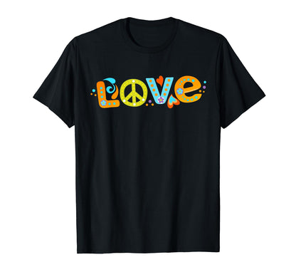 Pretty 60S 70S Hippie Peace Love Hearts T-Shirt - Graphic Print Unisex - T-Shirt, Sweatshirt, Hoodie