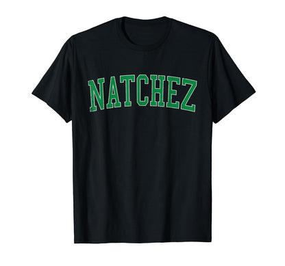 Natchez Ms Distressed Green Varsity T-Shirt - Trendy Graphic Men Women - T-Shirt, Sweatshirt, Hoodie