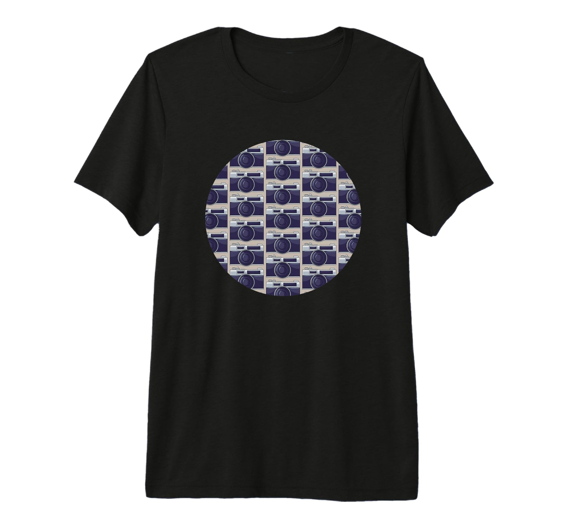 Old Camera Pattern Grey Background T-Shirt - Minimalist Print for Adults - T-Shirt, Sweatshirt, Hoodie