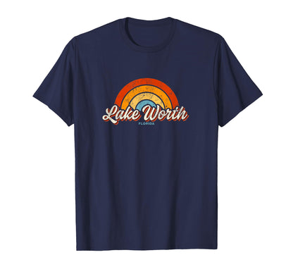 Lake Worth Florida Fl Rainbow 70S T-Shirt - Minimalist Print Men Women - T-Shirt, Sweatshirt, Hoodie