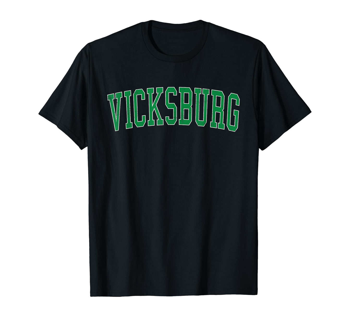 Vicksburg Ms Distressed Green Varsity T-Shirt - Custom Art Print Unisex - T-Shirt, Sweatshirt, Hoodie