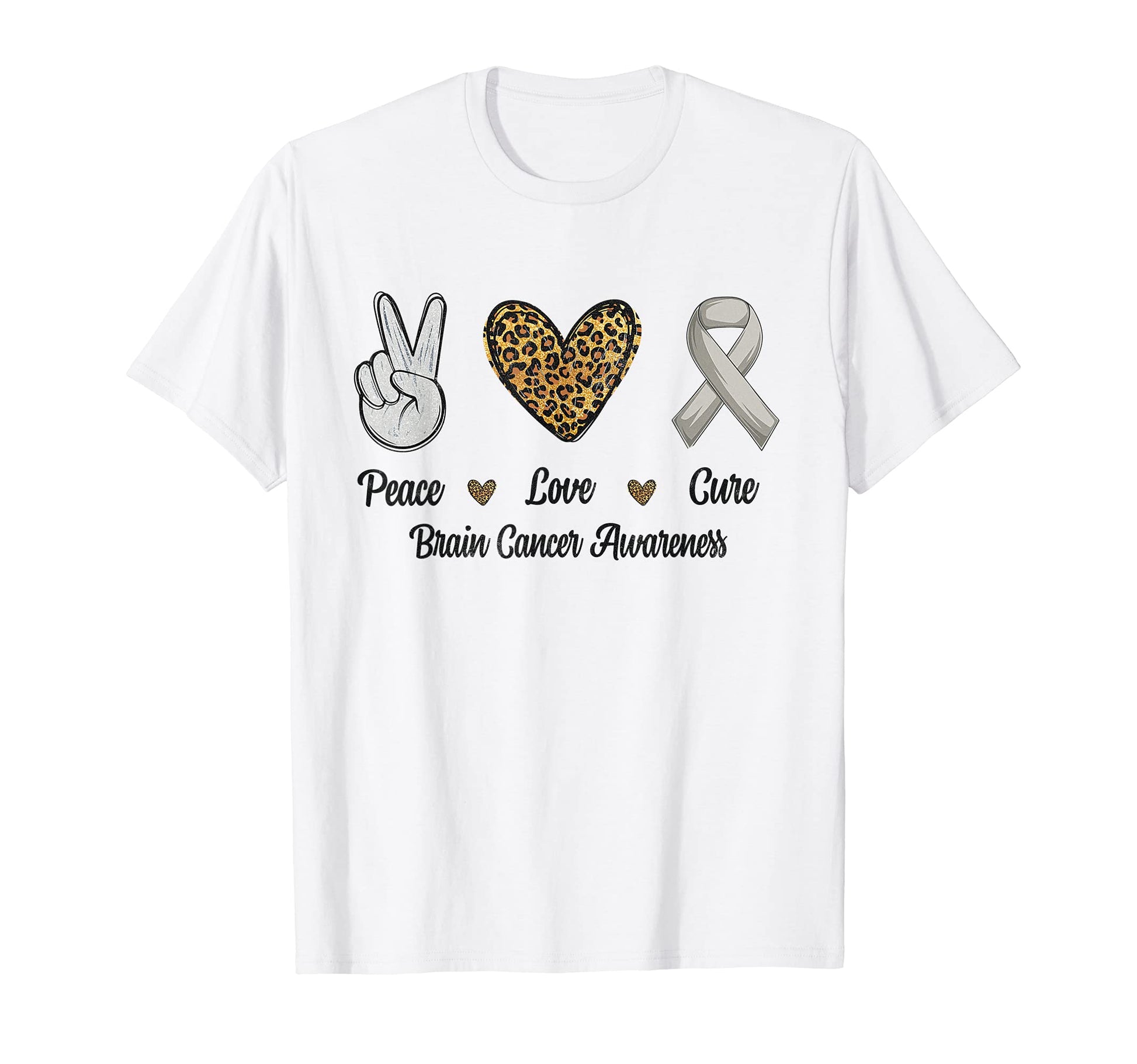 Peace Love Cure Brain Cancer Awareness T-Shirt - Minimalist Print Unisex - T-Shirt, Sweatshirt, Hoodie
