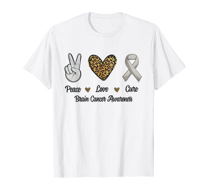 Peace Love Cure Brain Cancer Awareness T-Shirt - Minimalist Print Unisex - T-Shirt, Sweatshirt, Hoodie