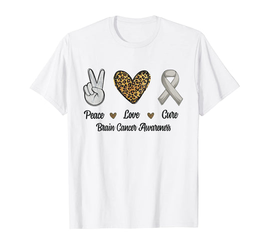 Peace Love Cure Brain Cancer Awareness T-Shirt - Minimalist Print Unisex - T-Shirt, Sweatshirt, Hoodie