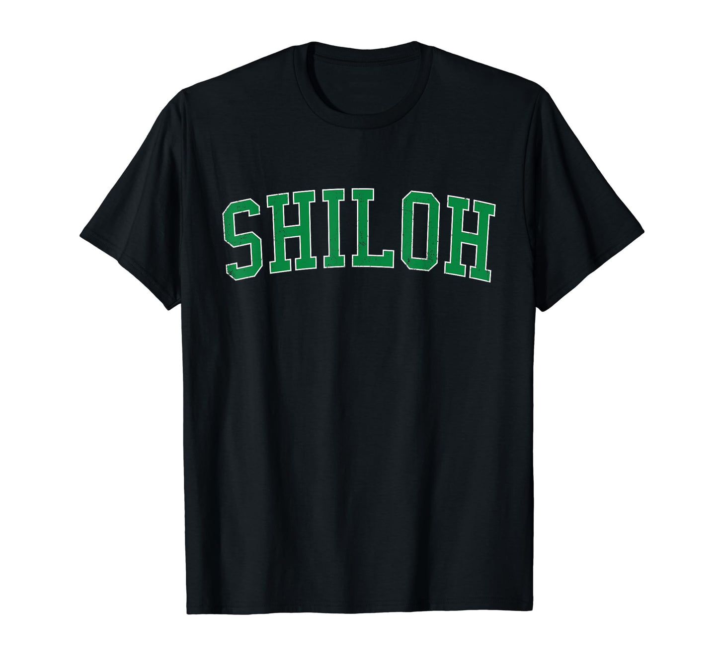 Shiloh Il Distressed Green Varsity T-Shirt - Minimalist Print for Adults - T-Shirt, Sweatshirt, Hoodie