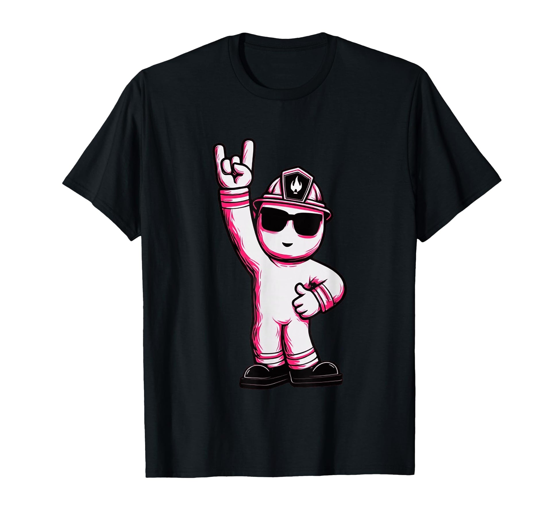 Firefighter Mascot Rock Hand Sign T-Shirt - Custom Art Print for Adults - T-Shirt, Sweatshirt, Hoodie