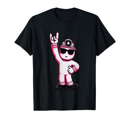Firefighter Mascot Rock Hand Sign T-Shirt - Custom Art Print for Adults - T-Shirt, Sweatshirt, Hoodie