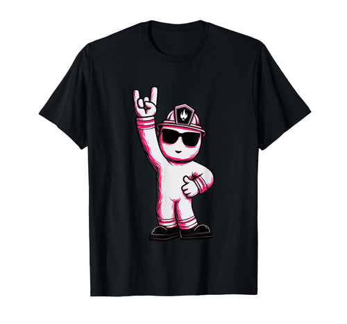 Firefighter Mascot Rock Hand Sign T-Shirt - Custom Art Print for Adults - T-Shirt, Sweatshirt, Hoodie