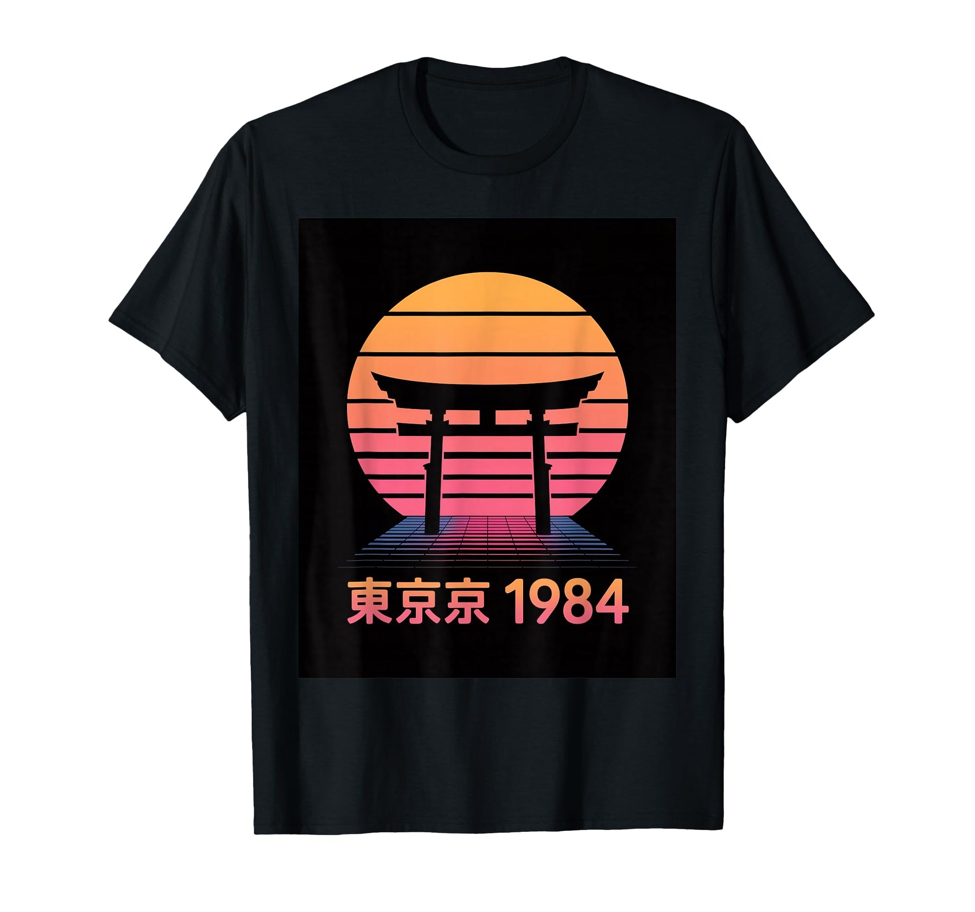 Tokyo 1984 Japanese Torii Sunset T-Shirt - Fun Novelty Design for Adults - T-Shirt, Sweatshirt, Hoodie