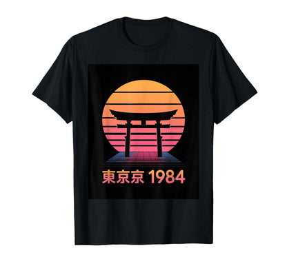 Tokyo 1984 Japanese Torii Sunset T-Shirt - Fun Novelty Design for Adults - T-Shirt, Sweatshirt, Hoodie