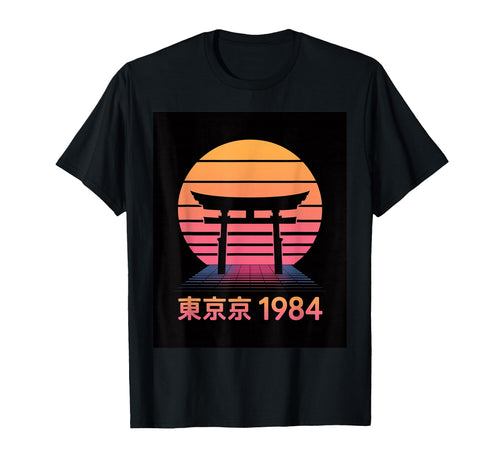 Tokyo 1984 Japanese Torii Sunset T-Shirt - Fun Novelty Design for Adults - T-Shirt, Sweatshirt, Hoodie