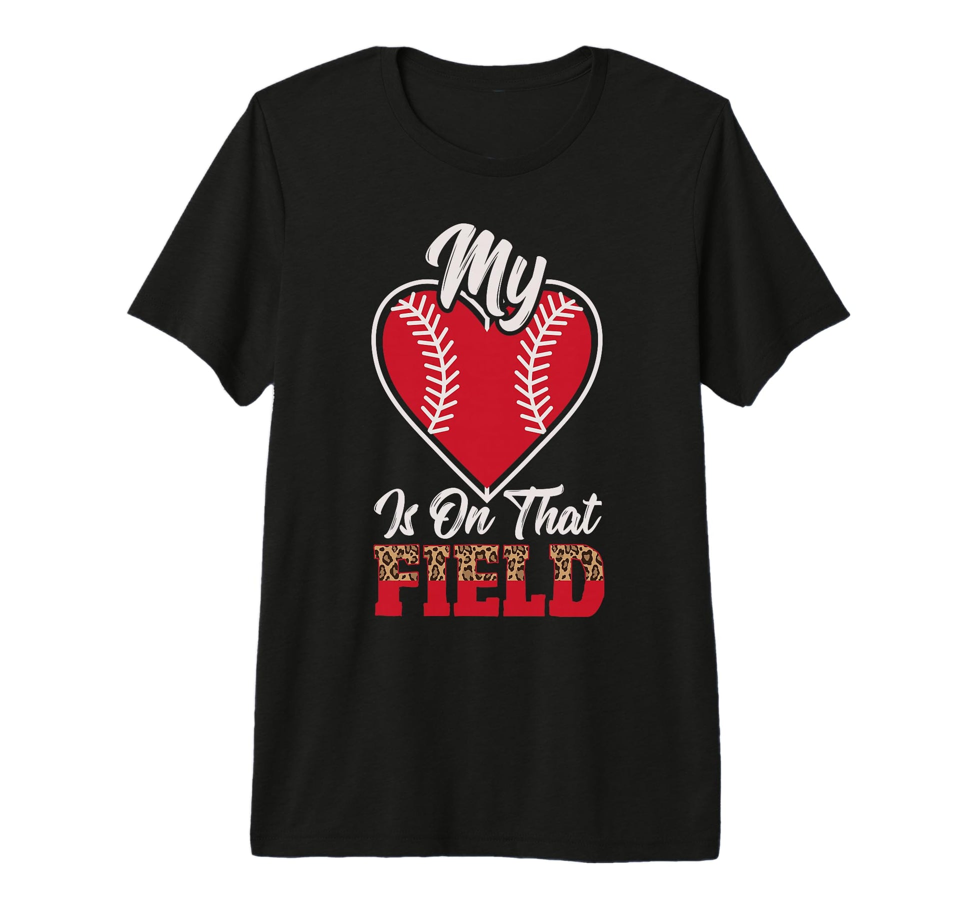 My Heart Is That Field Leopard Baseball Mom T-Shirt - Graphic Print Unisex - T-Shirt, Sweatshirt, Hoodie