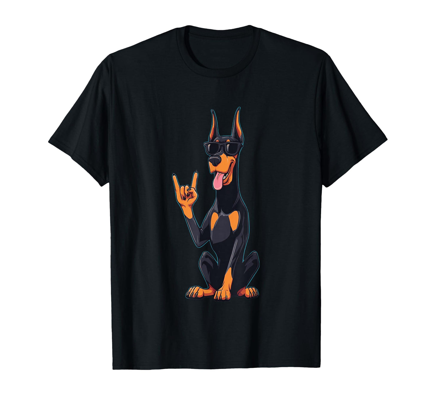 Doberman Pinscher Rock Hand Sign Punk T-Shirt - Minimalist Print Men Women - T-Shirt, Sweatshirt, Hoodie