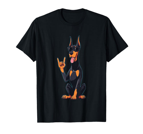 Doberman Pinscher Rock Hand Sign Punk T-Shirt - Minimalist Print Men Women - T-Shirt, Sweatshirt, Hoodie