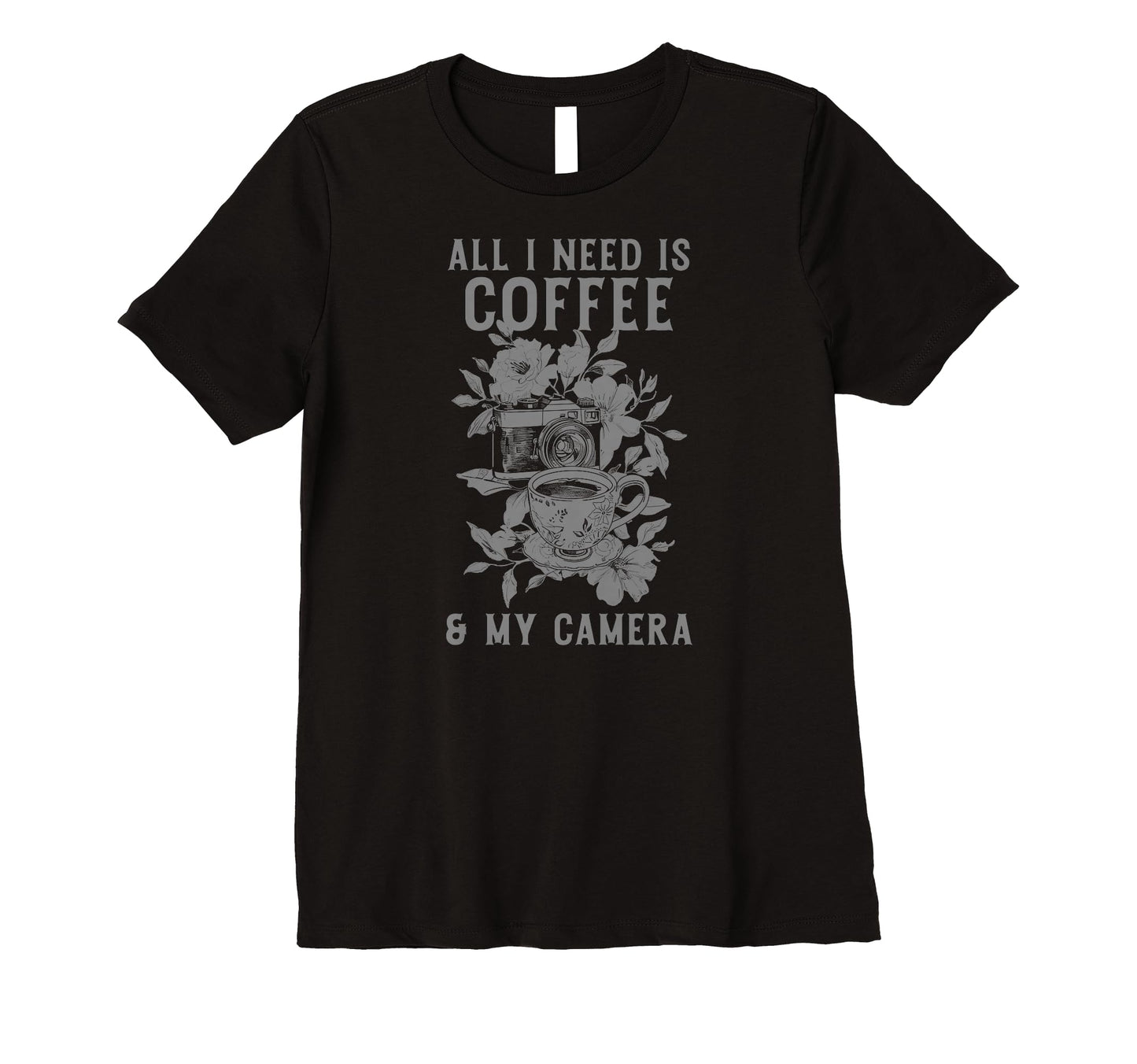 Womens Coffee Camera Photographer T-Shirt - Fun Novelty Design for Adults - T-Shirt, Sweatshirt, Hoodie