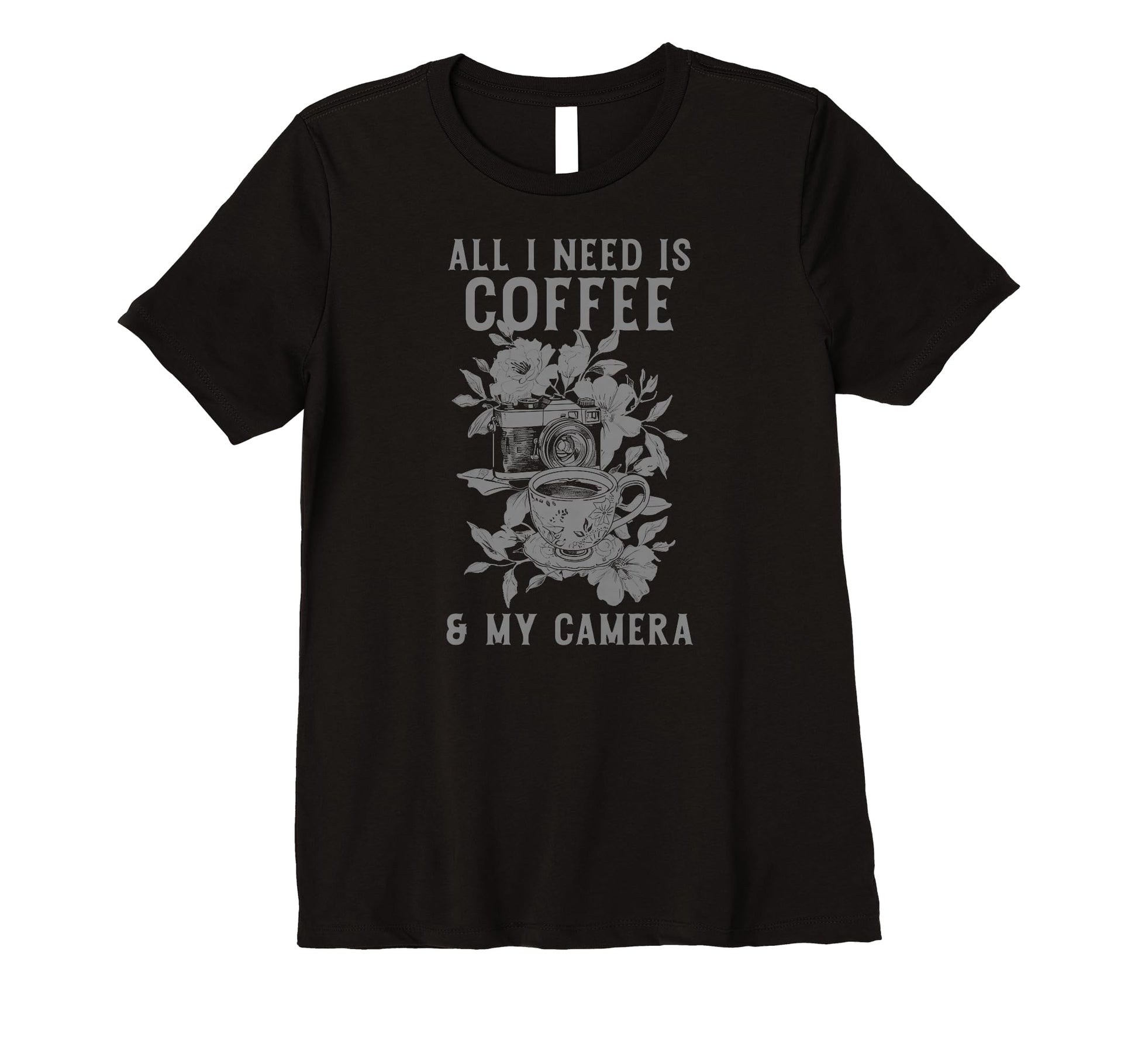 Womens Coffee Camera Photographer T-Shirt - Fun Novelty Design for Adults - T-Shirt, Sweatshirt, Hoodie
