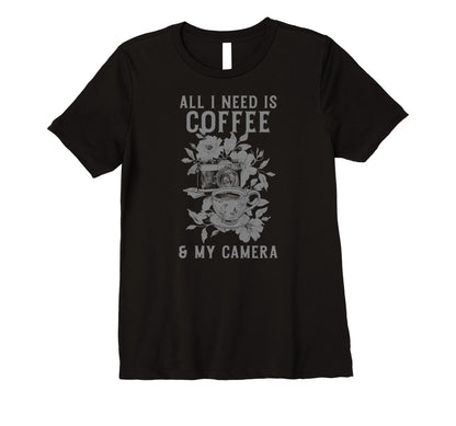 Womens Coffee Camera Photographer T-Shirt - Fun Novelty Design for Adults - T-Shirt, Sweatshirt, Hoodie