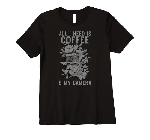 Womens Coffee Camera Photographer T-Shirt - Fun Novelty Design for Adults - T-Shirt, Sweatshirt, Hoodie