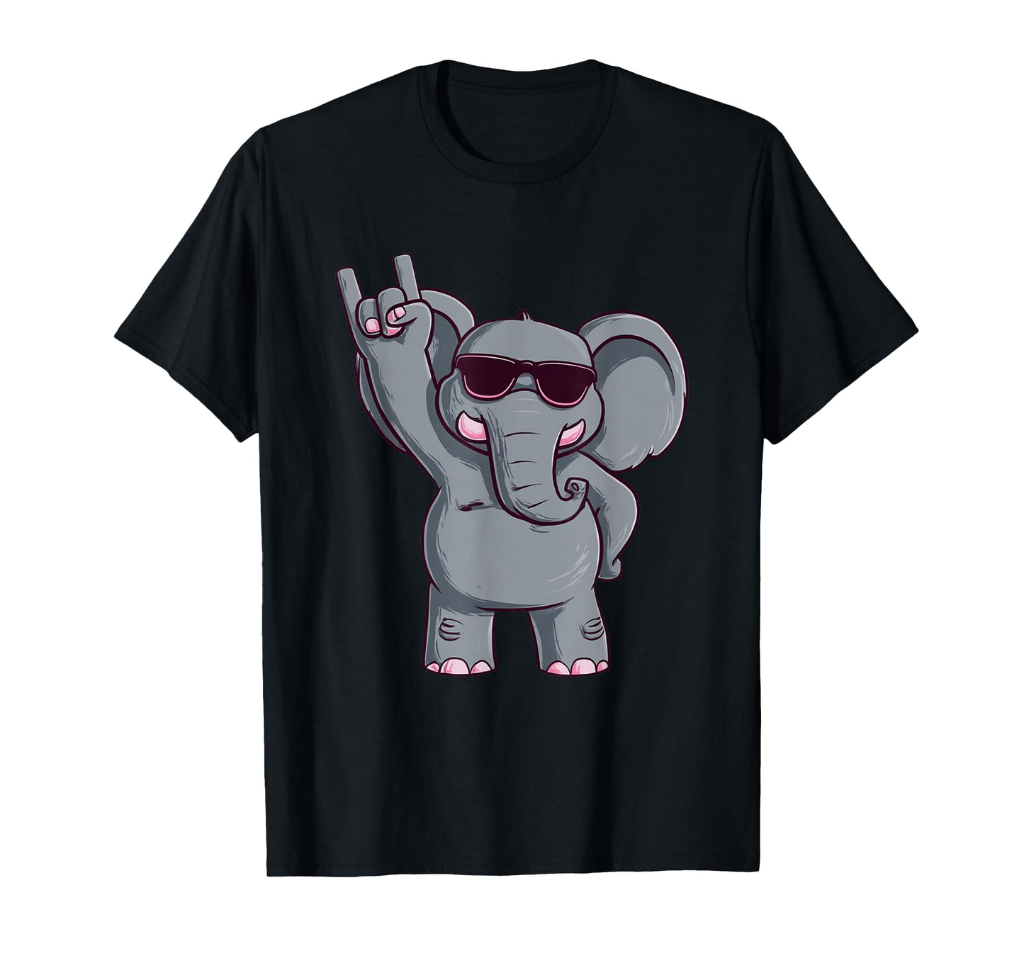 Cartoon Elephant Rock Hand Sign Punk T-Shirt - Casual Everyday Wear Unisex - T-Shirt, Sweatshirt, Hoodie