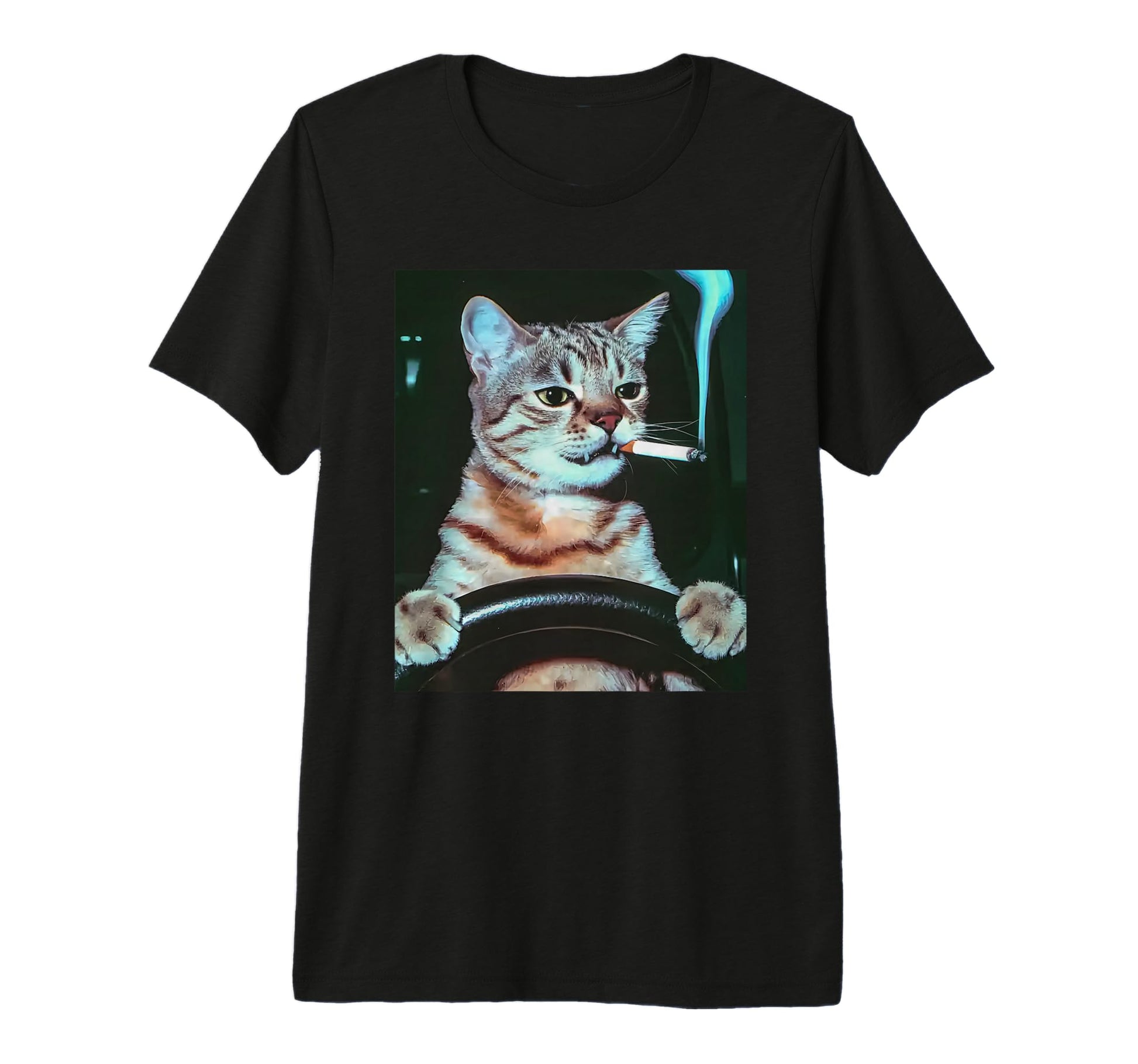 Cat Smoking Driving Grunge Kitty Edgy T-Shirt - Trendy Graphic for Adults - T-Shirt, Sweatshirt, Hoodie