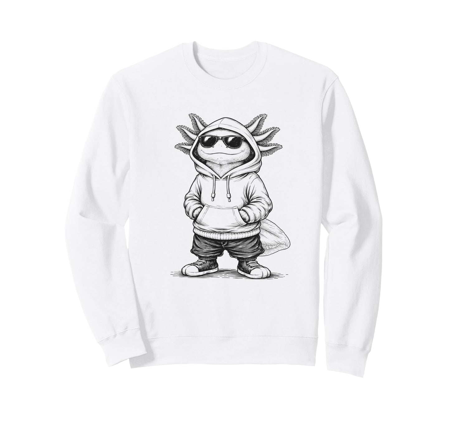 Axolotl Sunglasses Street Funny Sweatshirt - Graphic Print for Adults - T-Shirt, Sweatshirt, Hoodie