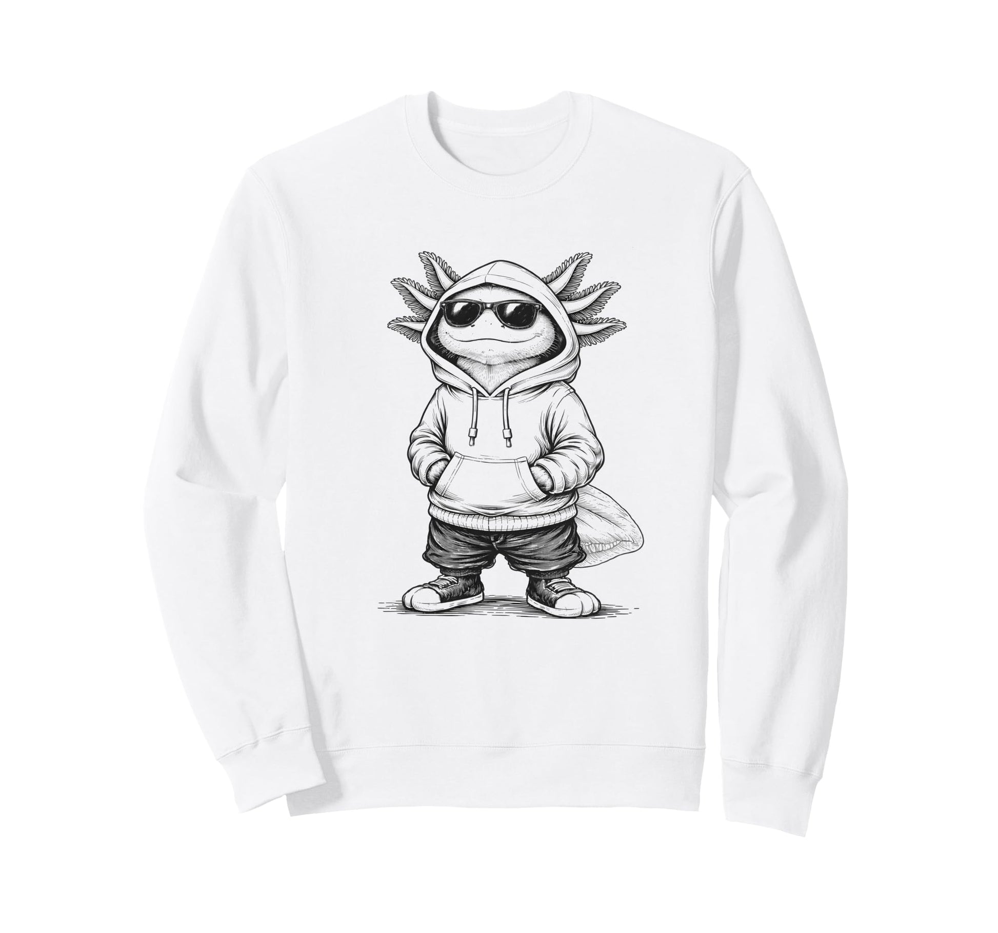 Axolotl Sunglasses Street Funny Sweatshirt - Graphic Print for Adults - T-Shirt, Sweatshirt, Hoodie
