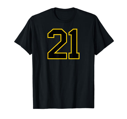 Yellow Black Sports Team Number 21 T-Shirt - Unique Graphic Unisex - T-Shirt, Sweatshirt, Hoodie