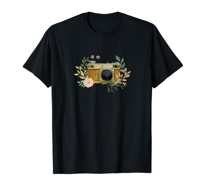 Camera Floral Crown Flower T-Shirt - Graphic Print Men Women - T-Shirt, Sweatshirt, Hoodie
