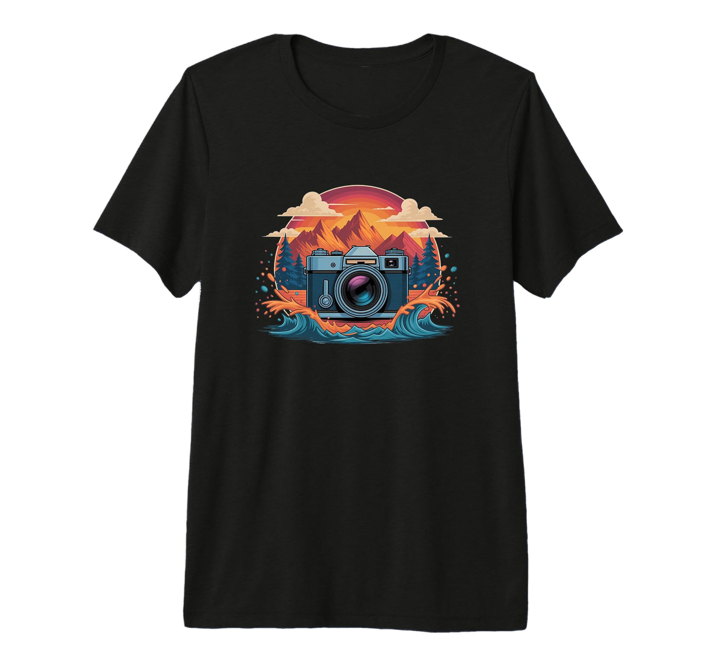 Camera Mountain Sunset Waves Photography T-Shirt - Custom Art Print Unisex - T-Shirt, Sweatshirt, Hoodie
