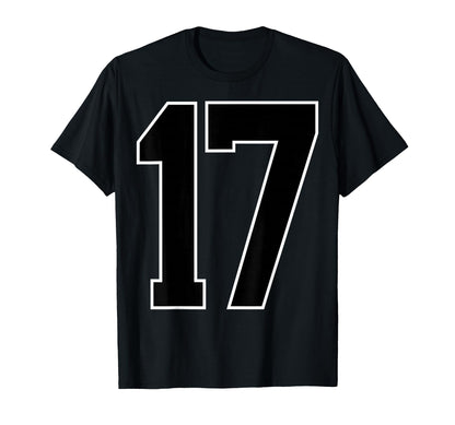 Black Sports Team Number 17 Fan T-Shirt - Fun Novelty Design Unisex - T-Shirt, Sweatshirt, Hoodie