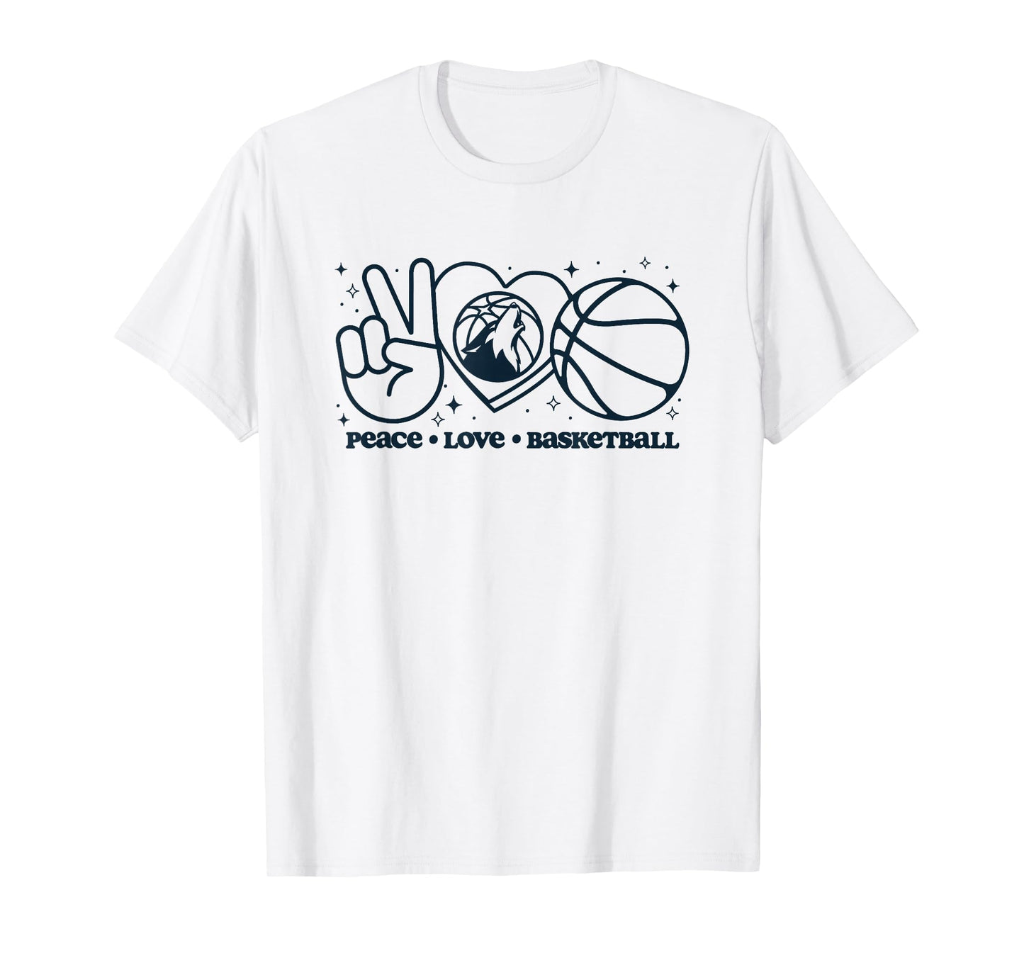 Nba Minnesota Timberwolves Peace Love T-Shirt - Novelty Apparel for Adults - T-Shirt, Sweatshirt, Hoodie
