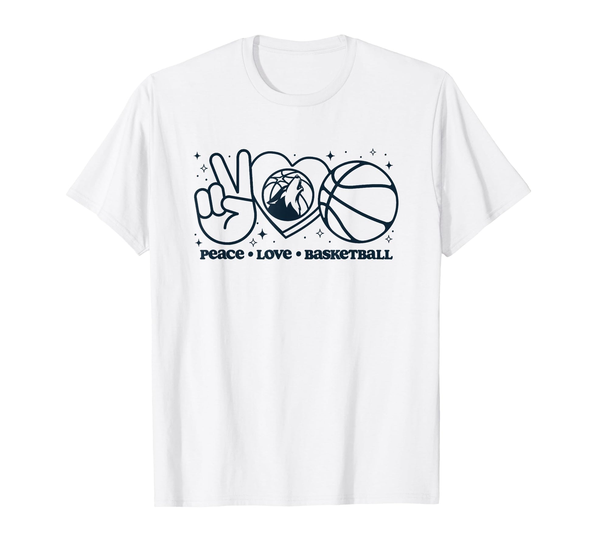 Nba Minnesota Timberwolves Peace Love T-Shirt - Novelty Apparel for Adults - T-Shirt, Sweatshirt, Hoodie