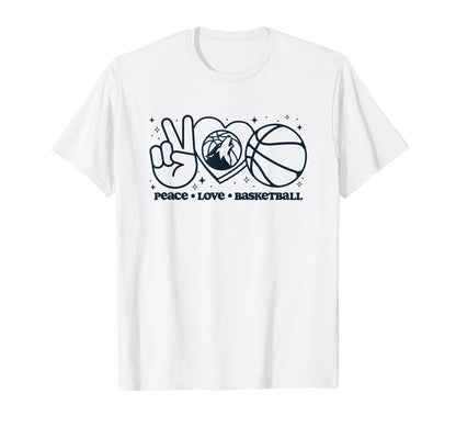 Nba Minnesota Timberwolves Peace Love T-Shirt - Novelty Apparel for Adults - T-Shirt, Sweatshirt, Hoodie