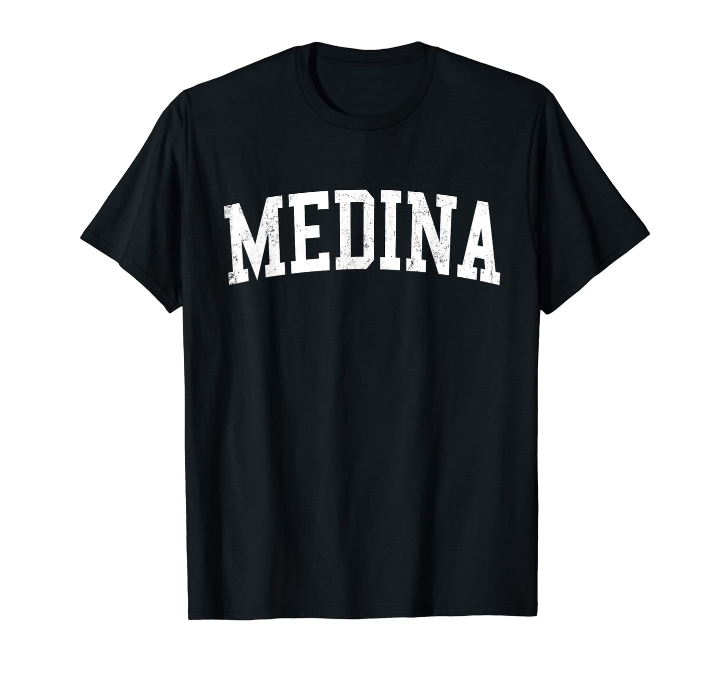 Medina Oh Distressed White Varsity T-Shirt - Novelty Apparel Men Women - T-Shirt, Sweatshirt, Hoodie