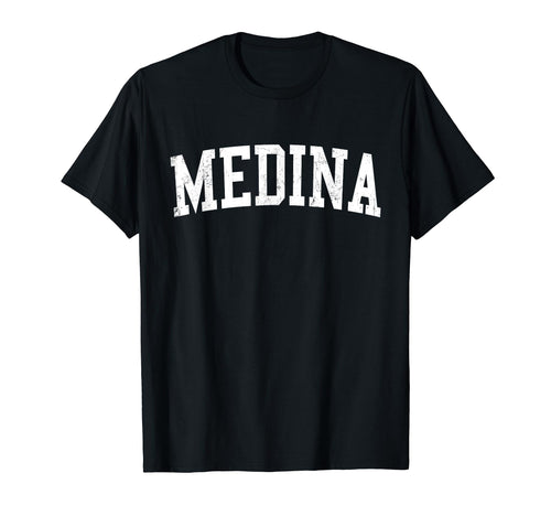 Medina Oh Distressed White Varsity T-Shirt - Novelty Apparel Men Women - T-Shirt, Sweatshirt, Hoodie