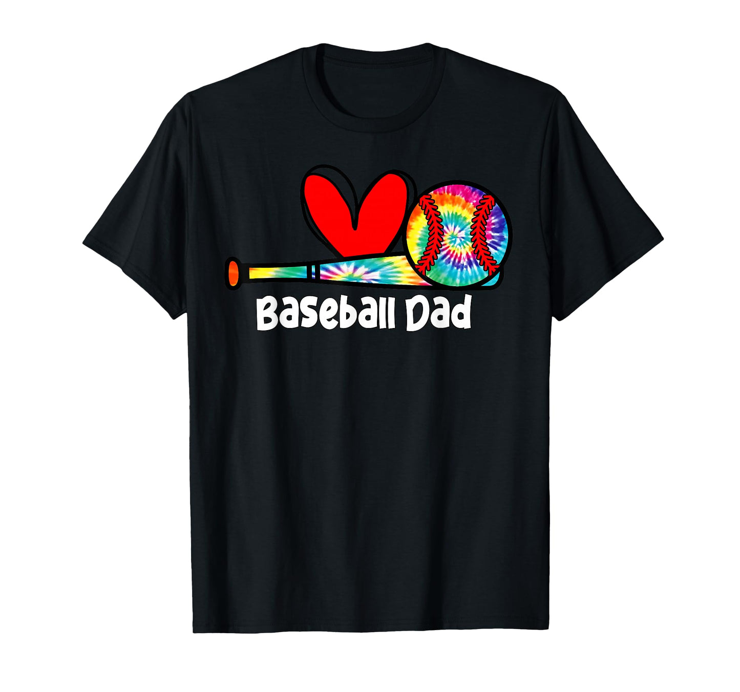 Baseball Dad Tie Dye Heart Ball Papa Father T-Shirt - Graphic Print Unisex - T-Shirt, Sweatshirt, Hoodie