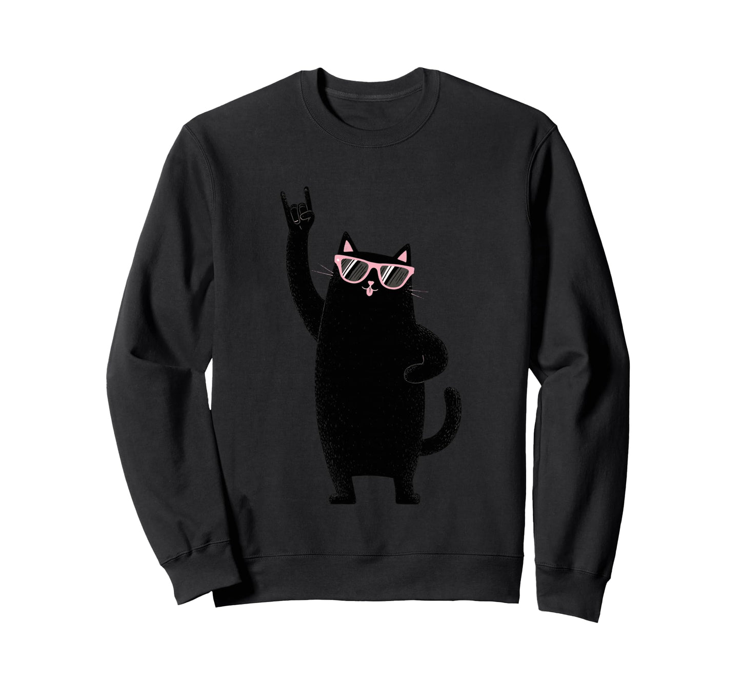 Cat Rock Black Cat Sunglasses Sweatshirt - Streetwear Style Men Women - T-Shirt, Sweatshirt, Hoodie
