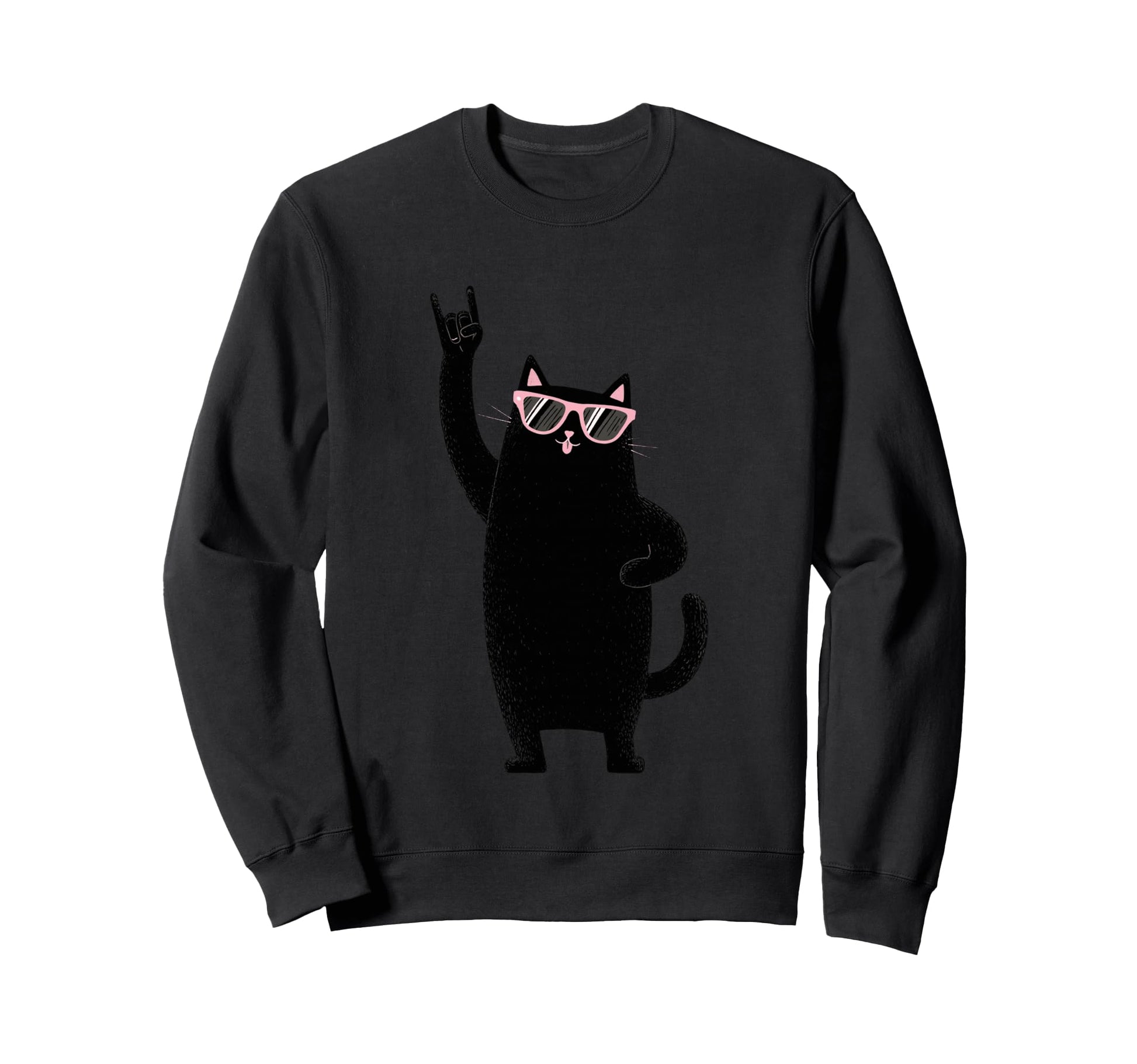 Cat Rock Black Cat Sunglasses Sweatshirt - Streetwear Style Men Women - T-Shirt, Sweatshirt, Hoodie
