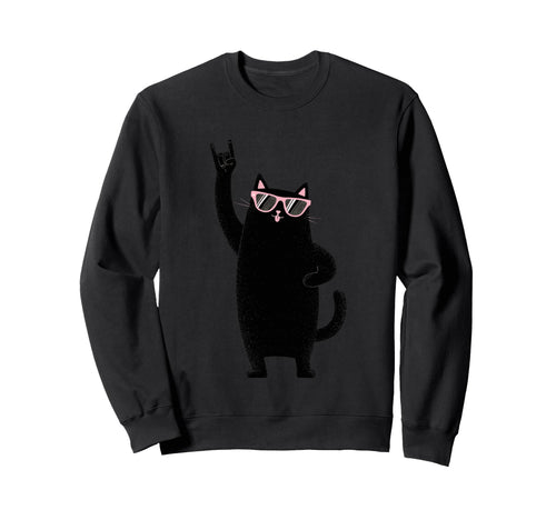 Cat Rock Black Cat Sunglasses Sweatshirt - Streetwear Style Men Women - T-Shirt, Sweatshirt, Hoodie