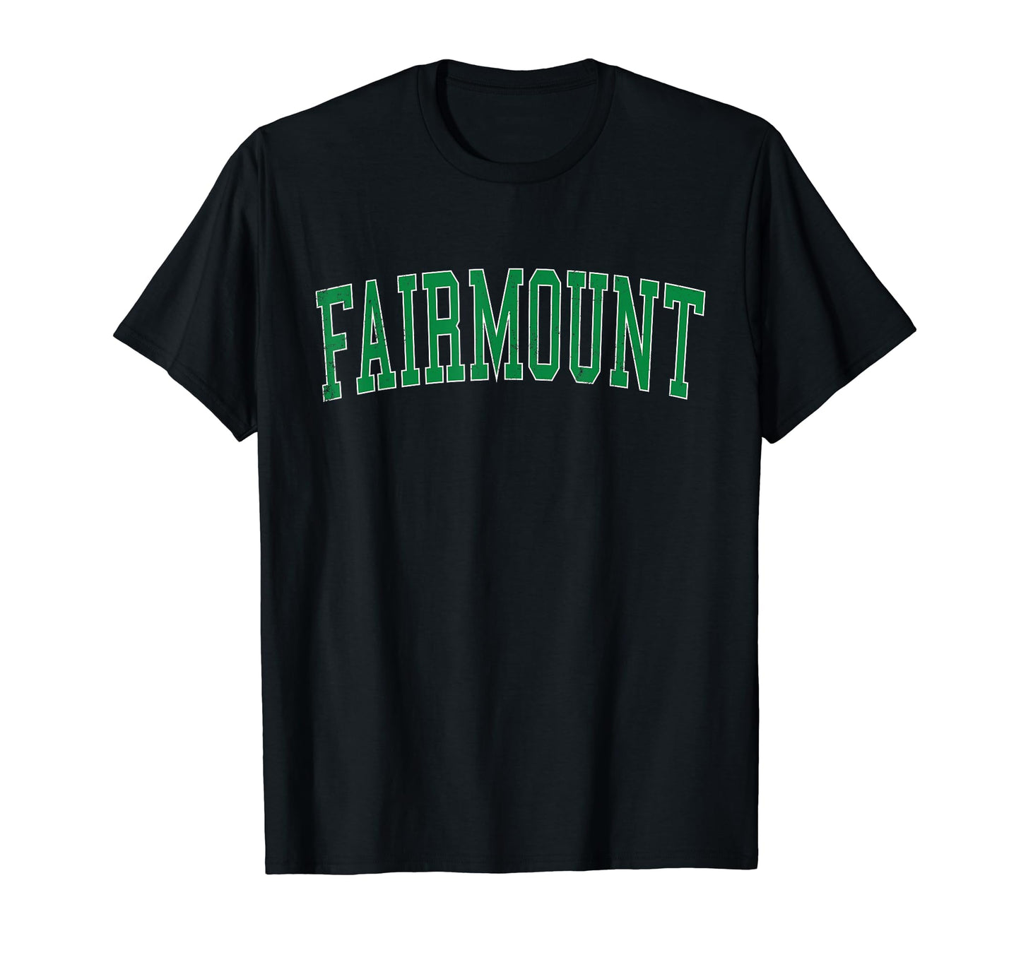 Fairmount Ny Distressed Green Varsity T-Shirt - Minimalist Print Unisex - T-Shirt, Sweatshirt, Hoodie