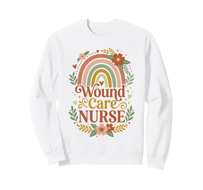 Wound Care Nurse Boho Rainbow Floral Sweatshirt - Minimalist Print Unisex - T-Shirt, Sweatshirt, Hoodie