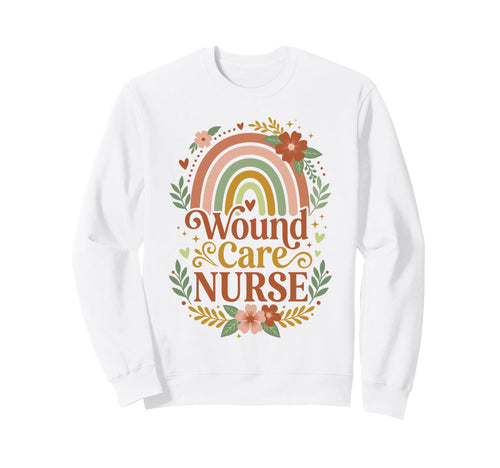 Wound Care Nurse Boho Rainbow Floral Sweatshirt - Minimalist Print Unisex - T-Shirt, Sweatshirt, Hoodie