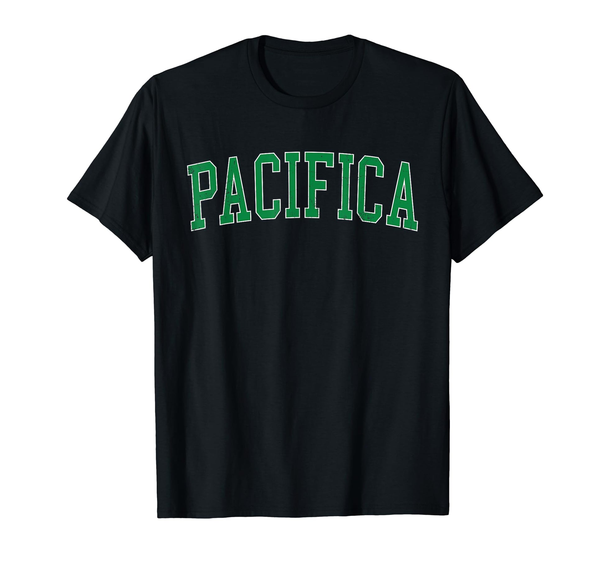 Pacifica Ca Distressed Green Varsity T-Shirt - Minimalist Print for Adults - T-Shirt, Sweatshirt, Hoodie