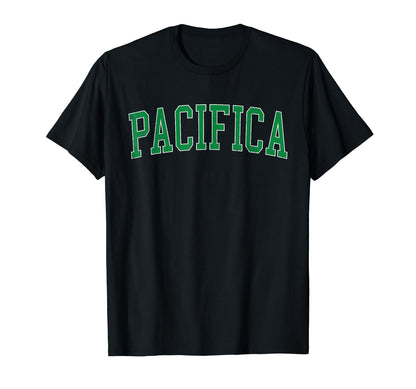 Pacifica Ca Distressed Green Varsity T-Shirt - Minimalist Print for Adults - T-Shirt, Sweatshirt, Hoodie