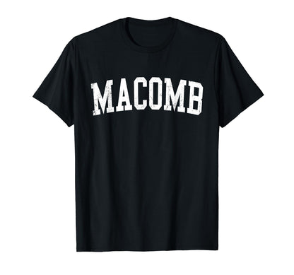 Macomb Il Distressed White Varsity T-Shirt - Trendy Graphic Unisex - T-Shirt, Sweatshirt, Hoodie
