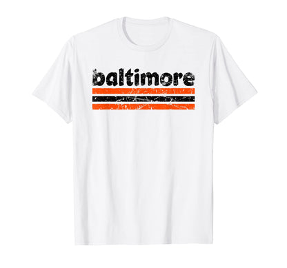 Baltimore Maryland Three Stripe Weathered T-Shirt - Unique Graphic Unisex - T-Shirt, Sweatshirt, Hoodie