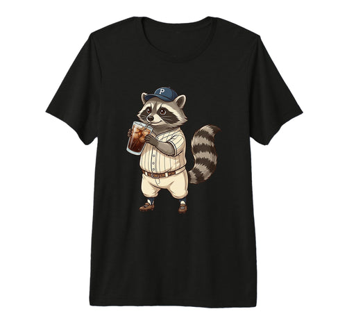 Raccoon Baseball Player Iced Coffee T-Shirt - Aesthetic Graphic for Adults - T-Shirt, Sweatshirt, Hoodie