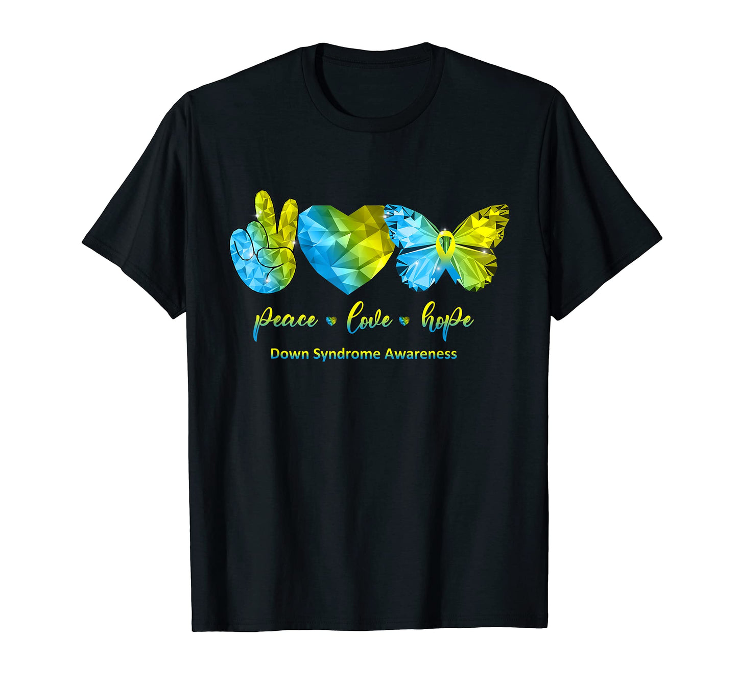 Blue Yellow Butterfly Peace Love Down T-Shirt - Unique Graphic for Adults - T-Shirt, Sweatshirt, Hoodie