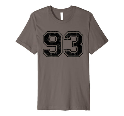Number 93 Varsity Distressed Sport Team T-Shirt - Unique Graphic Unisex - T-Shirt, Sweatshirt, Hoodie